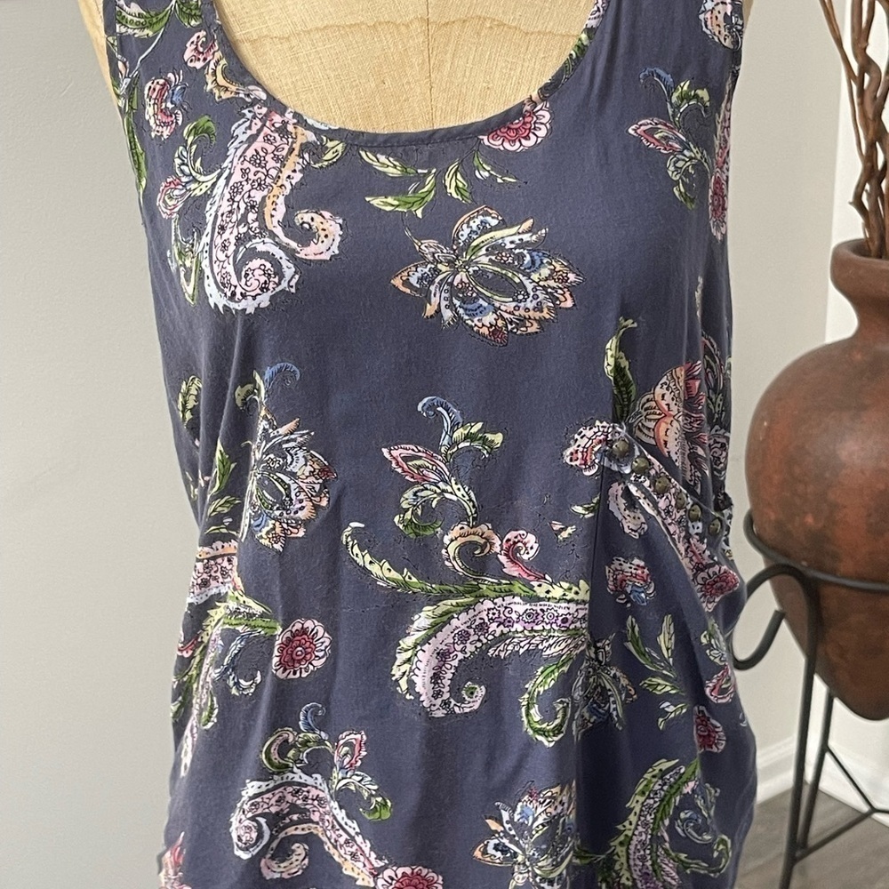 O’Neill Floral Lagenlook Cropped Purple Beaded Pocket Tanktop